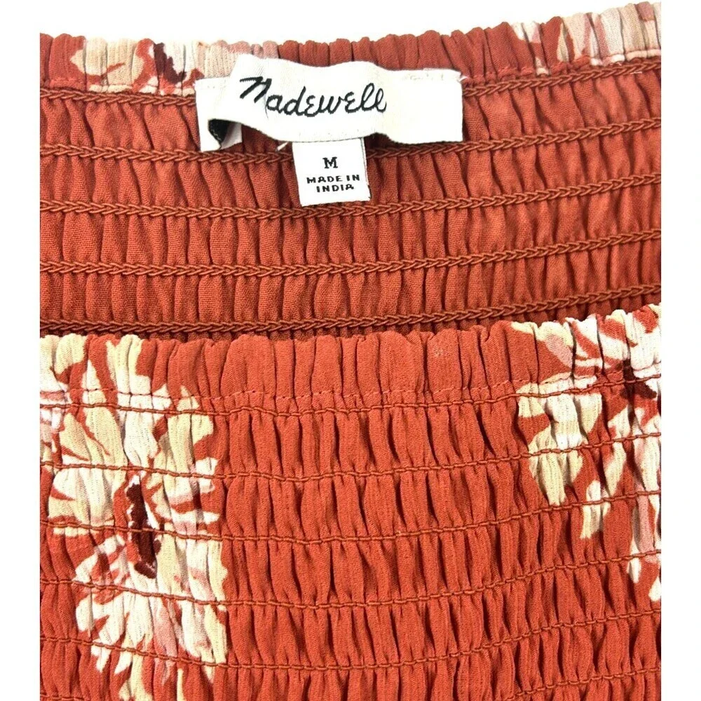 Madewell Georgette Lucie Top Sz M Womens Puff Sleeve Smocked Bodice Moody Blooms